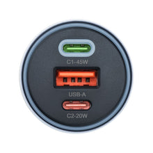 Заредете изображение във визуализатора на галерията – FORCELL F-ENERGY Alu зарядно за кола 2 x Type C + USB A PD QC4.0 SFC 2.0 4,5A 65W сив
