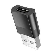 Заредете изображение във визуализатора на галерията – HOCO адаптер OTG USB A (мъжки) към Type C (женски) UA17 черен