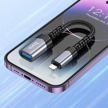 Заредете изображение във визуализатора на галерията – HOCO adapter iPhone Lightning 8-pin (male) to USB (female) 3.0 UA24 black