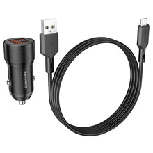 Заредете изображение във визуализатора на галерията – Borofone Car charger BZ19 Wisdom - 2xUSB - 12W with USB to Micro USB cable black
