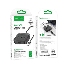 Заредете изображение във визуализатора на галерията – HOCO adapter HUB 4in1 USB to USB2.0*3+RJ45 100 Mbps Ethernet 0,2m HB35 black
