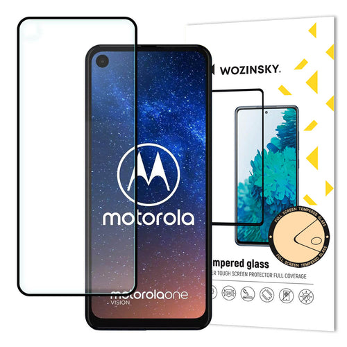Wozinsky Tempered Glass Full Glue Super Tough Screen Protector Full Coveraged with Frame Case Friendly for Motorola One Action / Motorola One Vision black - TopMag