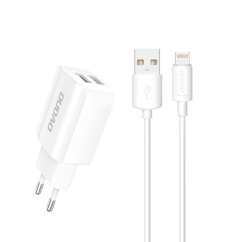 Dudao EU wall charger 2x USB 5V / 2.4A + Lightning cable white (A2EU + Lightning white) - TopMag
