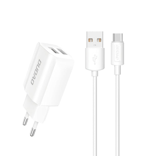 Dudao EU wall charger 2x USB 5V / 2.4A + USB Type C cable white (A2EU + Type-c white) - TopMag