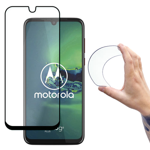 Wozinsky Full Cover Flexi Nano Glass Hybrid Screen Protector with frame for Motorola G8 Plus black - TopMag