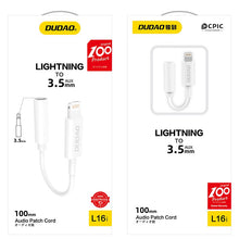 Заредете изображение във визуализатора на галерията – Dudao audio adapter headphone adapter Lightning to mini jack 3.5mm white (L16i white) - TopMag
