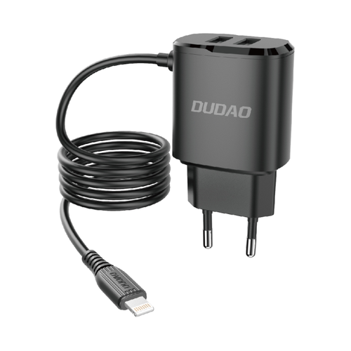 Dudao charger 2x USB with built-in 12W Lightning cable black (A2ProL black) - TopMag