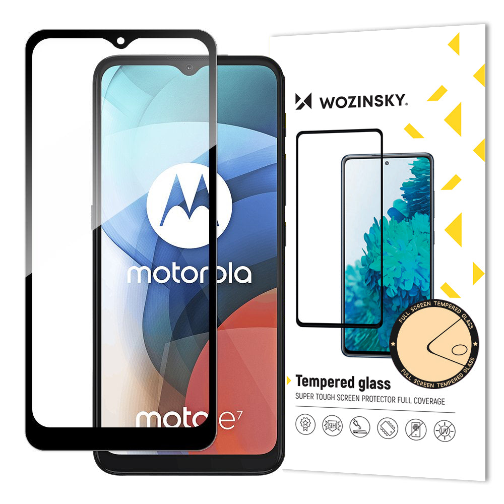 Wozinsky Tempered Glass Full Glue Super Tough Screen Protector Full Coveraged with Frame Case Friendly for Motorola Moto E7 black - TopMag