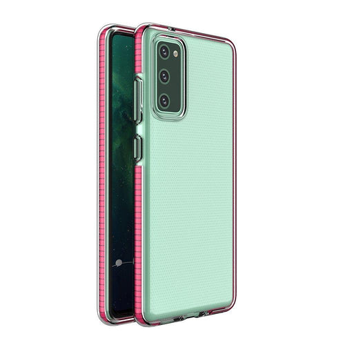 Spring Case clear TPU gel protective cover with colorful frame for Samsung Galaxy A02s EU dark pink - TopMag