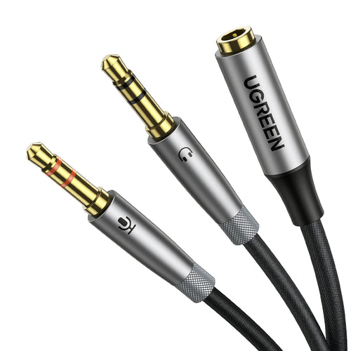 Ugreen AUX splitter cable 3.5 mm mini jack (female) - 2x 3.5 mm mini jack (male - microphone and headphones) silver (AV193 50255) - TopMag