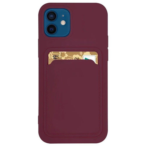 Card Case Silicone Wallet Case with Card Slot Documents for Samsung Galaxy S21 Ultra 5G Burgundy - TopMag