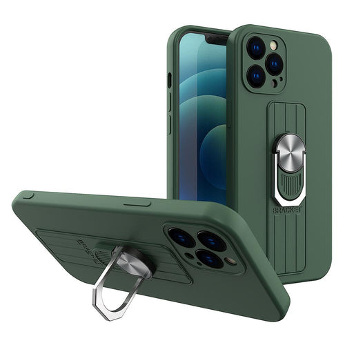 Ring Case silicone case with finger grip and stand for iPhone 12 mini dark green - TopMag