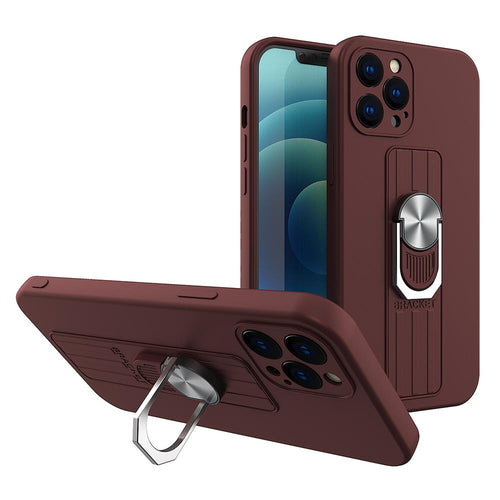 Ring Case silicone case with finger grip and stand for iPhone 12 mini brown - TopMag
