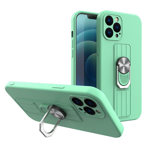 Ring Case silicone case with finger grip and stand for iPhone 12 mini mint - TopMag