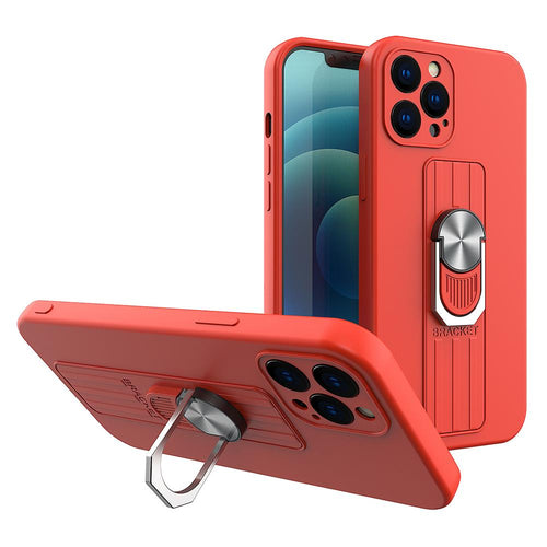 Ring Case silicone case with finger grip and stand for Samsung Galaxy S21 Ultra 5G red - TopMag