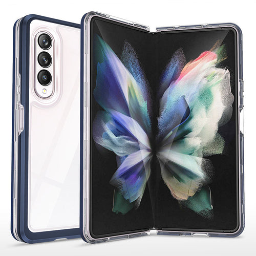 Clear 3in1 case for Samsung Galaxy Z Fold 4 silicone cover with frame blue
