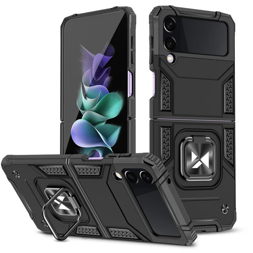 Wozinsky Ring Armor tough hybrid case cover + magnetic holder for Samsung Galaxy Z Flip 3 black - TopMag
