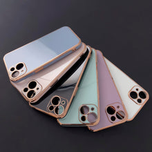 Заредете изображение във визуализатора на галерията – Lighting Color Case for iPhone 12 gel cover with gold frame white - TopMag