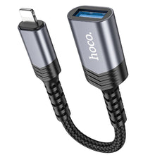 Заредете изображение във визуализатора на галерията – HOCO adapter iPhone Lightning 8-pin (male) to USB (female) 3.0 UA24 black