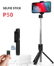 Заредете изображение във визуализатора на галерията – Selfie Stick MINI - with detachable bluetooth remote control and tripod - P50 WHITE
