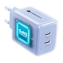 Заредете изображение във визуализатора на галерията – Phone charger Forcell F-Energy GaN III Crystal Color 2x USB C AVS SSFC3.0 60W + silicone cable USB C to USB C VT-60 blue
