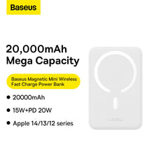 Заредете изображение във визуализатора на галерията – Baseus Magnetic Mini 20000 mAh 20W power bank - white + USB-C / USB-C cable
