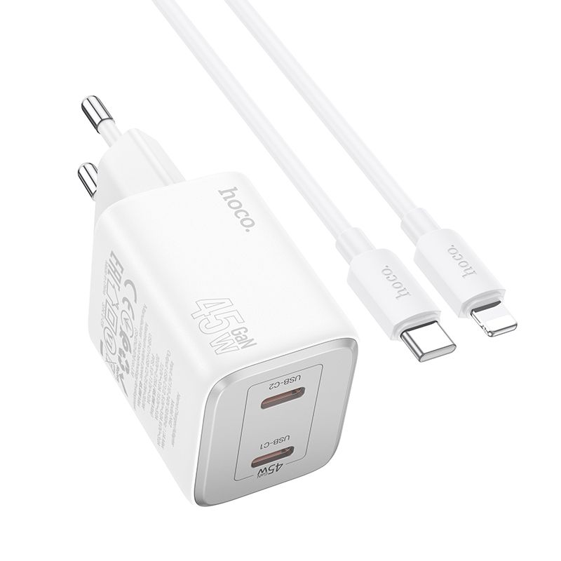 HOCO зарядно USB A + Type C + кабел Type C към Lightning PD QC 3A 20W N41 черно