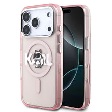 Заредете изображение във визуализатора на галерията – KARL LAGERFELD case for IPHONE 17 Pro compatible with MagSafe KLHMP17LHGCHGKBP (IML Choupette Sketch Logo) pink
