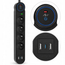 Заредете изображение във визуализатора на галерията – Extension cord 4 sockets + 2 x USB A + USB C Art FU810 1,5 m black
