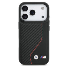 Заредете изображение във визуализатора на галерията – BMW case for IPHONE 17 Pro compatible with MagSafe BMHMP17L25PCCSCKR (PU Carbon Line &amp; Logo) red
