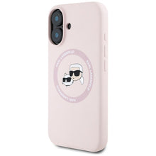 Заредете изображение във визуализатора на галерията – KARL LAGERFELD case for IPHONE 16 compatible with MagSafe KLHMP16SSKCHTCP (Silicone KC Heads) pink
