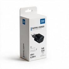 Заредете изображение във визуализатора на галерията – Phone charger Blue Star Nano GaN USB C + USB A QC4.0 PD 3A 45W VT-334 black
