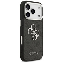 Заредете изображение във визуализатора на галерията – GUESS case for IPHONE 17 Pro GUHCP17LP4G4SMCK (4G PU Leather Case with Big 4G and Classic Logo and Silver Metal Camera Frame) black
