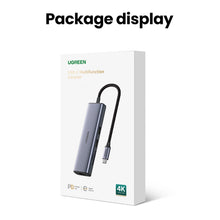 Заредете изображение във визуализатора на галерията – Ugreen CM512 90568 USB-C adapter - 2x USB-A 3.0 / HDMI / RJ45 / SD and TF card reader / USB-C PD 100W - gray
