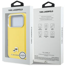 Заредете изображение във визуализатора на галерията – KARL LAGERFELD case for IPHONE 17 Pro compatible with MagSafe KLHMP17L6PFKCLY (PU FW W/ K&amp;C Head Pin) yellow
