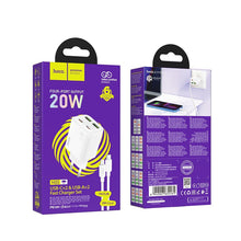 Заредете изображение във визуализатора на галерията – HOCO charger 2 x Type C + 2 x USB A + cable Type C to Lightning PD QC3.0 3A 20W N55 white
