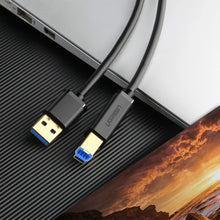 Заредете изображение във визуализатора на галерията – Ugreen US210 30753 Printer Cable USB-A 3.0 / USB-B 5Gbps 1m - Black
