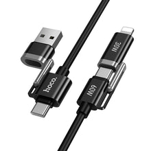 Заредете изображение във визуализатора на галерията – Cable 4w1 USB A/USB C do USB C/Lightning Hoco 3A 60W 1,2 m U155 black
