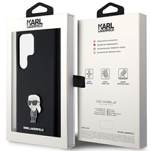Заредете изображение във визуализатора на галерията – Original Pouch KARL LAGERFELD  hardcase Silicone Ikonik Metal Pin KLHCS24LSMHKNPK for Samsung Galaxy S24 Ultra black
