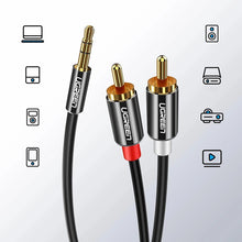 Заредете изображение във визуализатора на галерията – Ugreen AV116 10749 audio mini jack cable 3.5 mm (male) / 2RCA (male) 1m - black
