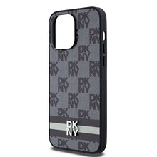 Заредете изображение във визуализатора на галерията – Original Case DKNY hardcase Leather Checkered Mono Pattern &amp; Printed Stripes DKHCP14XPCPTSSK for Iphone 14 Pro Max black
