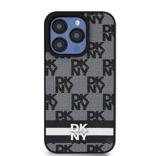 Заредете изображение във визуализатора на галерията – Original Case DKNY hardcase Leather Checkered Mono Pattern &amp; Printed Stripes DKHCP15LPCPTSSK for Iphone 15 Pro black

