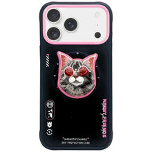Заредете изображение във визуализатора на галерията – NIMMY case GLASSES COOL CAT compatible with MagSafe for IPHONE 17 Pro Max black pink
