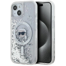 Заредете изображение във визуализатора на галерията – Karl Lagerfeld Liquid Glitter Karl Head MagSafe case for iPhone 15 / 14 / 13 - transparent
