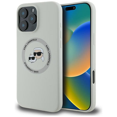 KARL LAGERFELD case for IPHONE 16 Pro compatible with MagSafe KLHMP16LSKCHTCE (Silicone KC Heads) beige