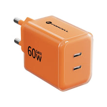 Заредете изображение във визуализатора на галерията – Phone charger Forcell F-Energy GaN III Crystal Color 2x USB C AVS SSFC3.0 60W + silicone cable USB C to USB C VT-60 orange
