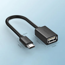 Заредете изображение във визуализатора на галерията – Ugreen US133 10396 micro USB (male) / USB-A (female) OTG cable flat 0.15m - black
