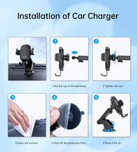 Заредете изображение във визуализатора на галерията – Choetech T203-F gravity car holder with 15W inductive charger for cockpit - black
