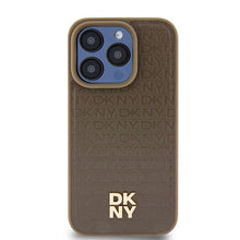 Заредете изображение във визуализатора на галерията – DKNY Leather Pattern Metal Logo MagSafe case for iPhone 14 Pro Max - brown

