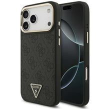 Заредете изображение във визуализатора на галерията – GUESS case for IPHONE 17 Pro Max compatible with MagSafe GUHMP17XP4GTDGMK (4G PU W/ Triangle Logo) gold black
